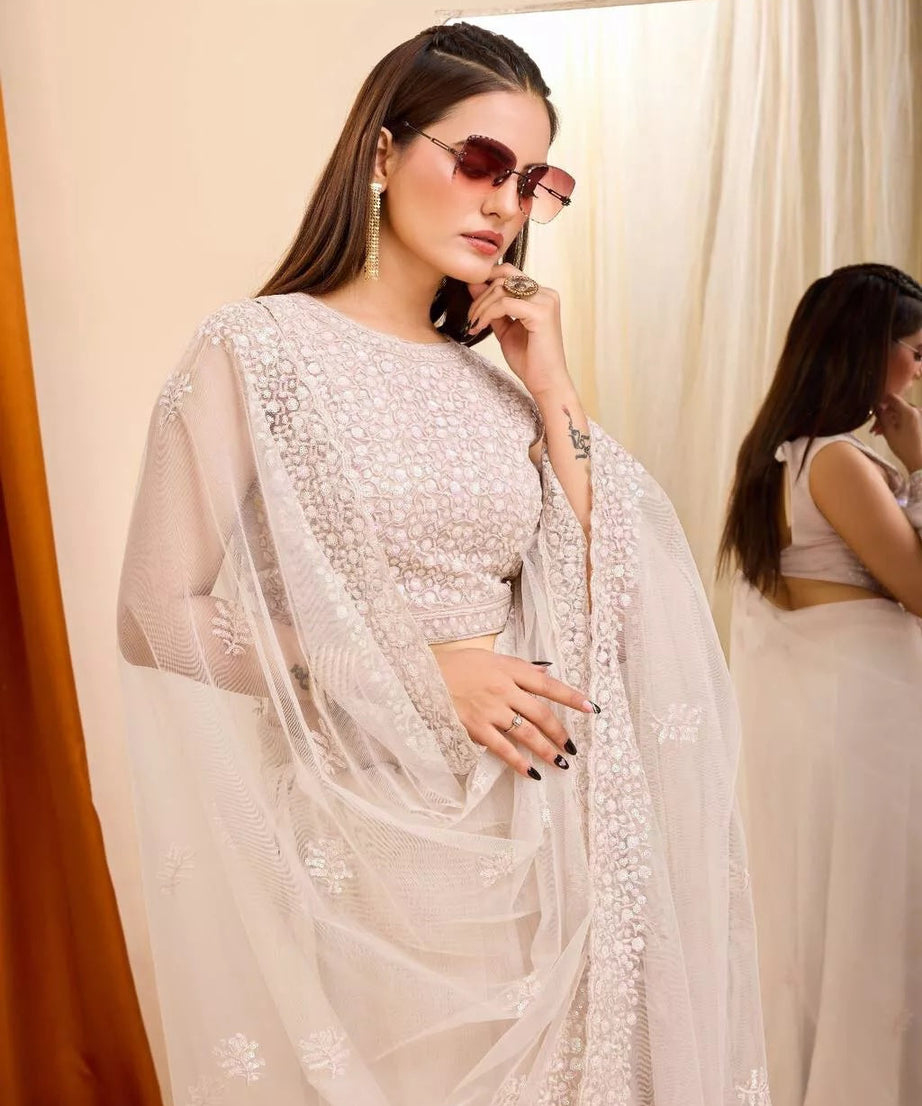 Soft Net  3MM Sequence Embroidery Work Saree & Blouse