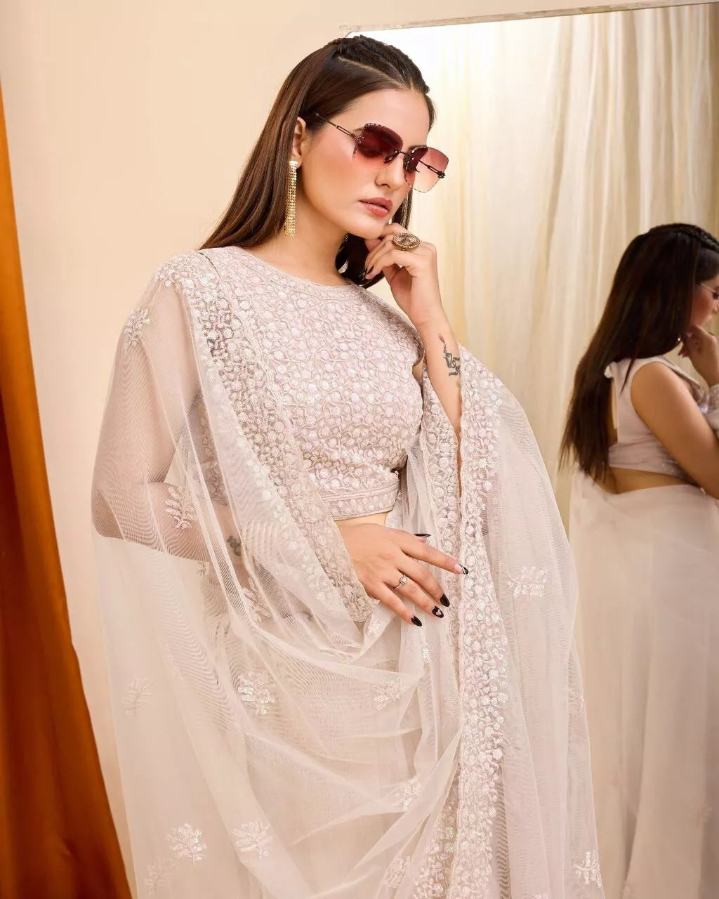 Soft Net  3MM Sequence Embroidery Work Saree & Blouse