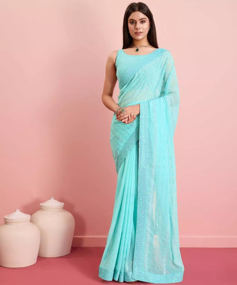 New Indian Georgette Saree,Indian Wedding Claasic Sari