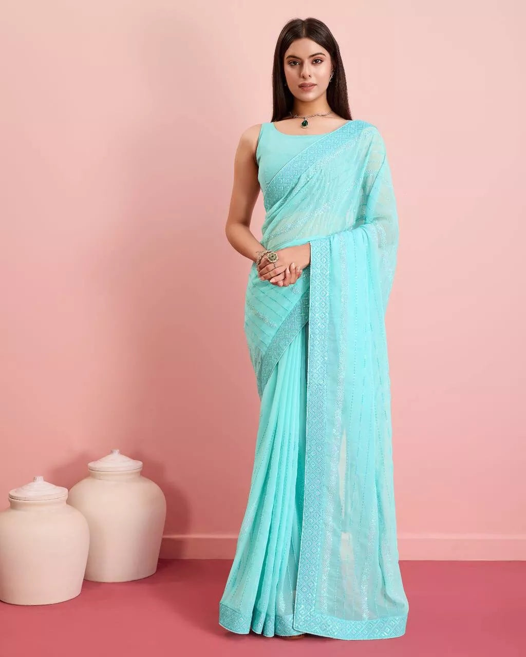 New Indian Georgette Saree,Indian Wedding Claasic Sari