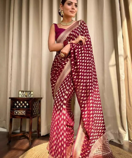 Banarasi Soft Silk Yellow Sari & Blouse