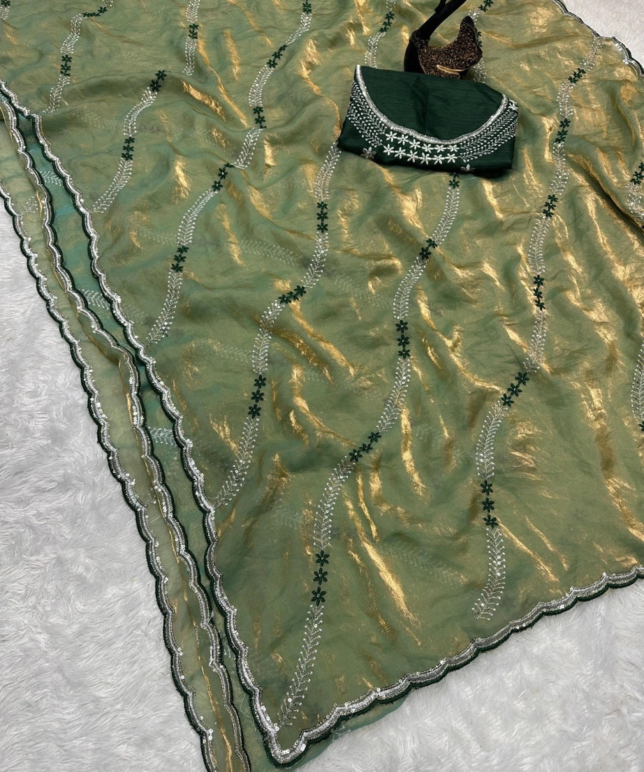 Soft Space Silk Beautiful Designer Light Color's Sari With Blouse