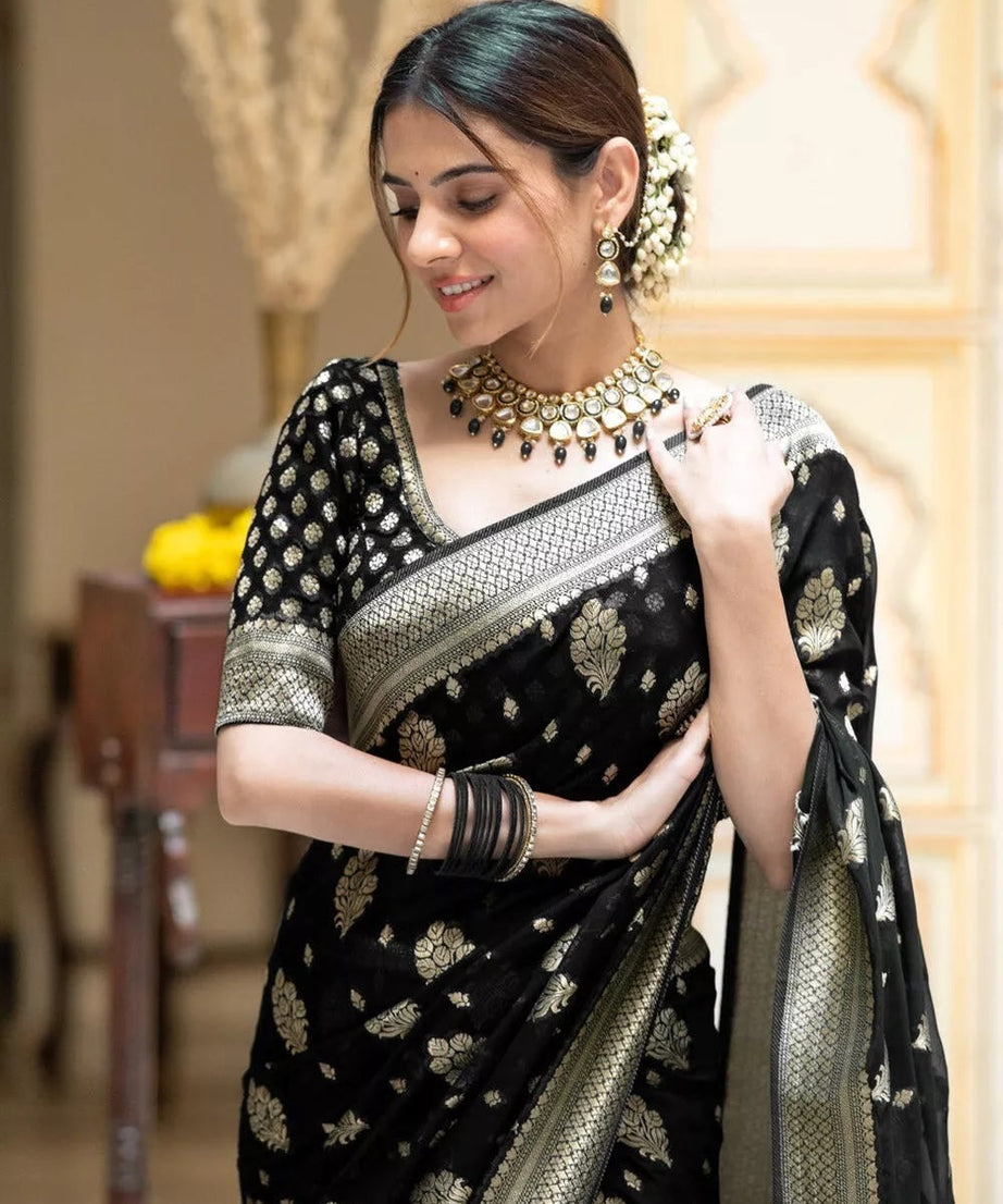 Women's Traditional Banarasi Soft Silk Saree & Blouse