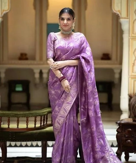 Soft Lichi Silk Indian Party Wear Sari With Blouse