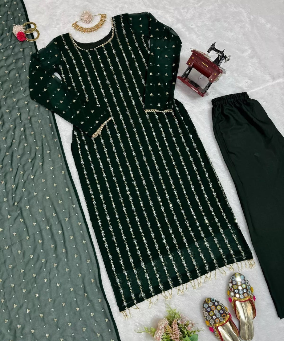 Full Stitched Faux Georgette Top Pant & Dupatta