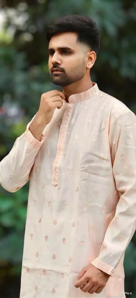 Premium Silk Indian Festival Beautiful Full Stitched Men's Kurta Pajama Set