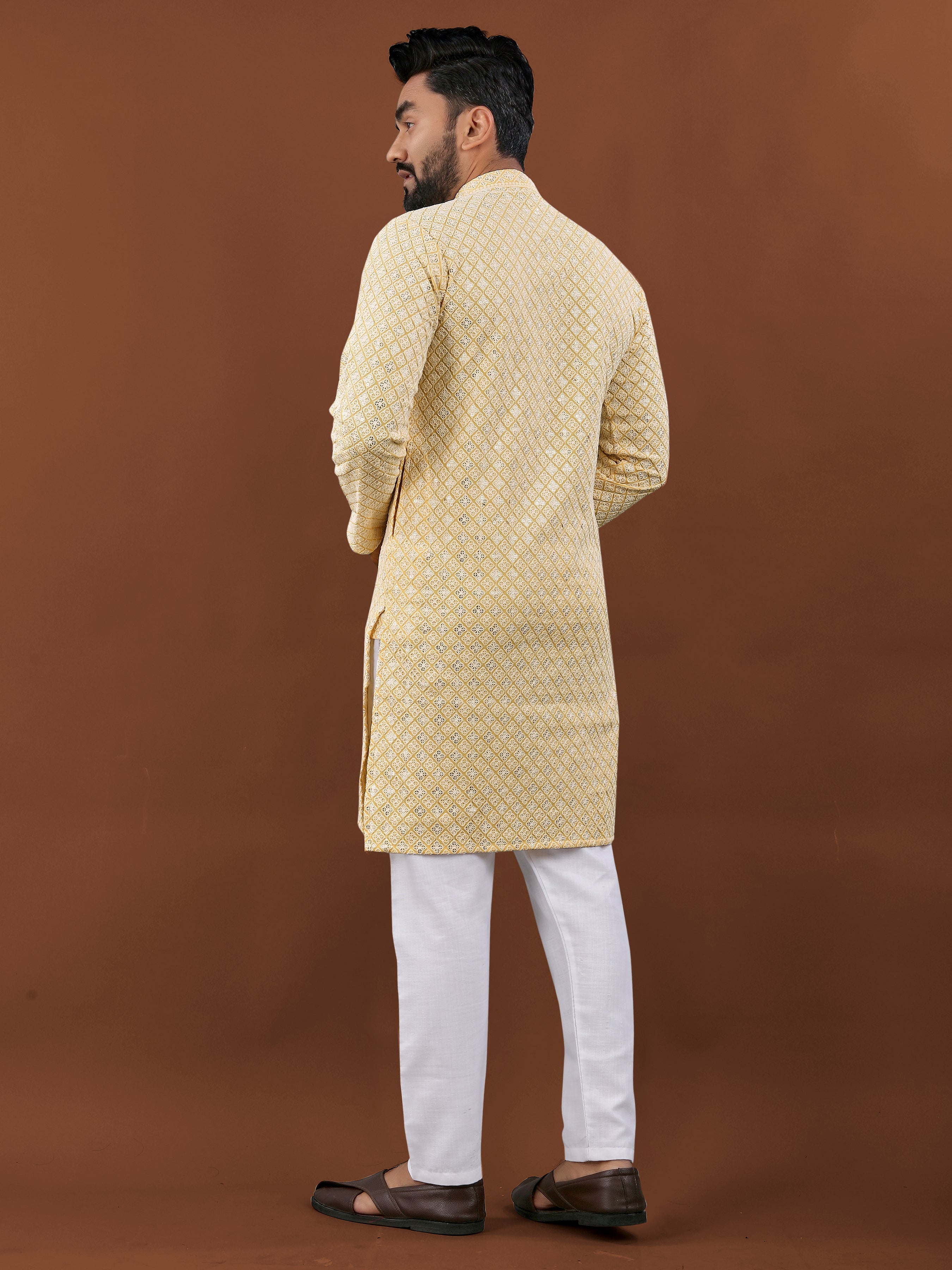 Heavy Rayon With Lucknowi Work Kurta Pajama Set For Men's