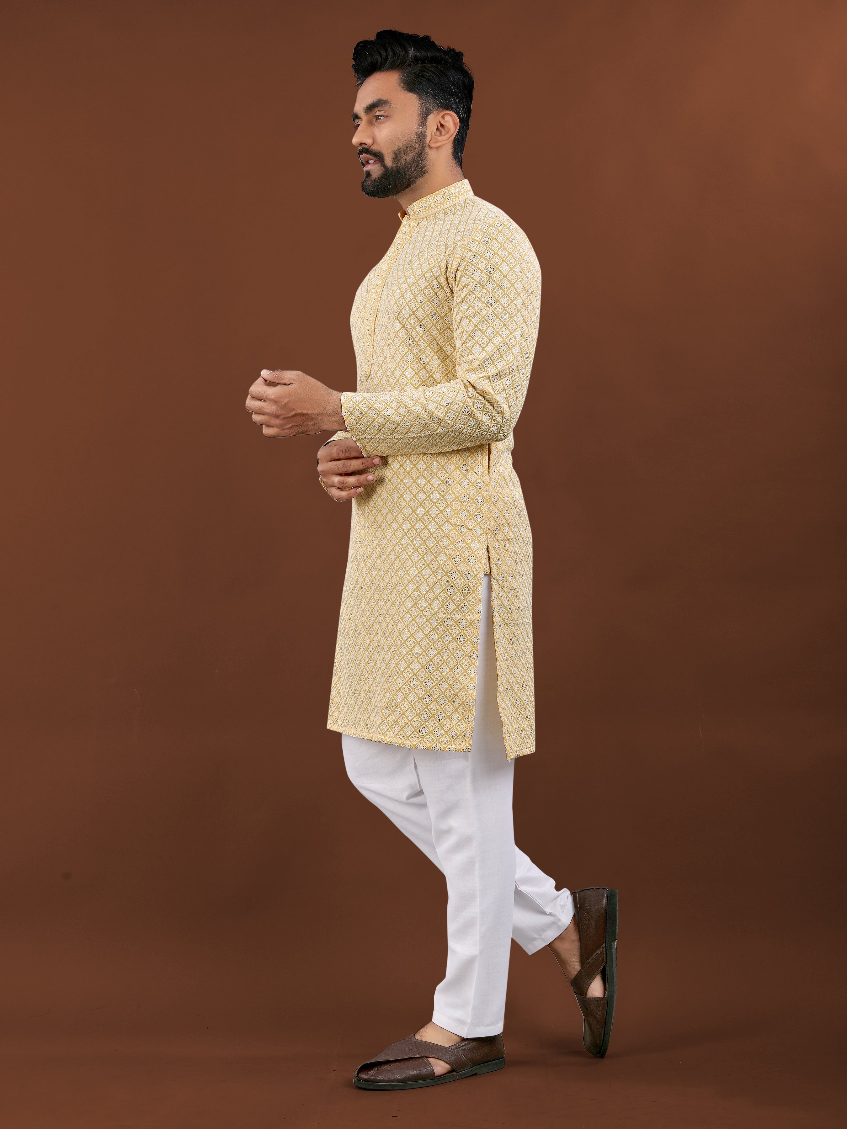 Heavy Rayon With Lucknowi Work Kurta Pajama Set For Men's