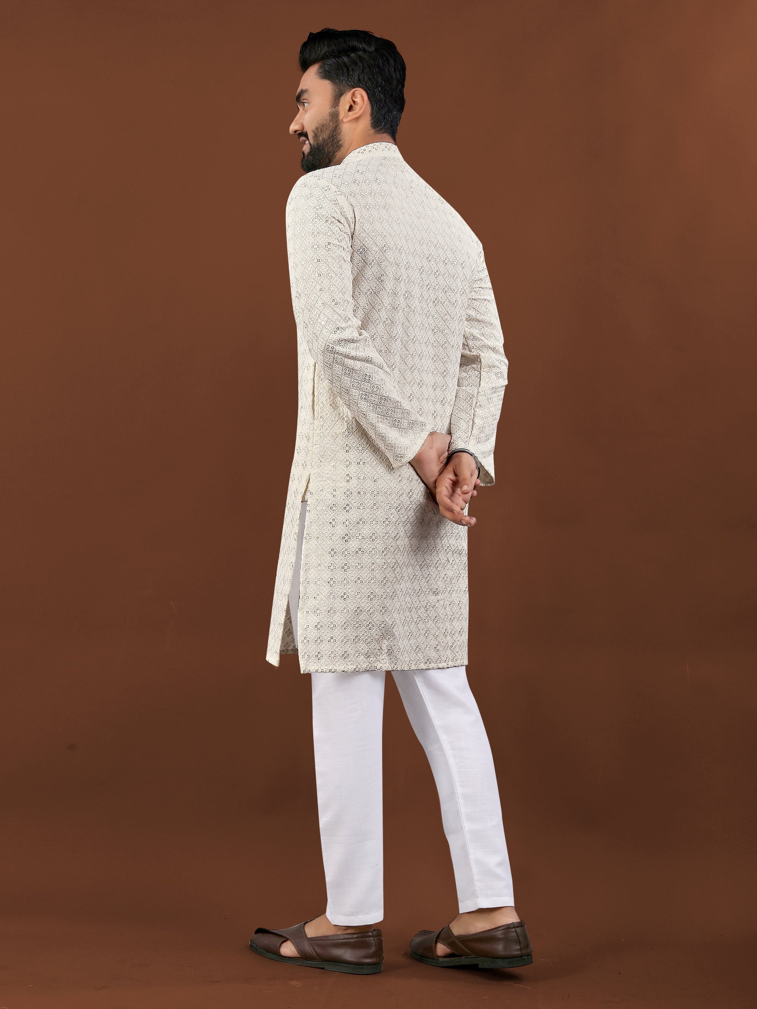 Heavy Rayon With Lucknowi Work Kurta Pajama Set For Men's