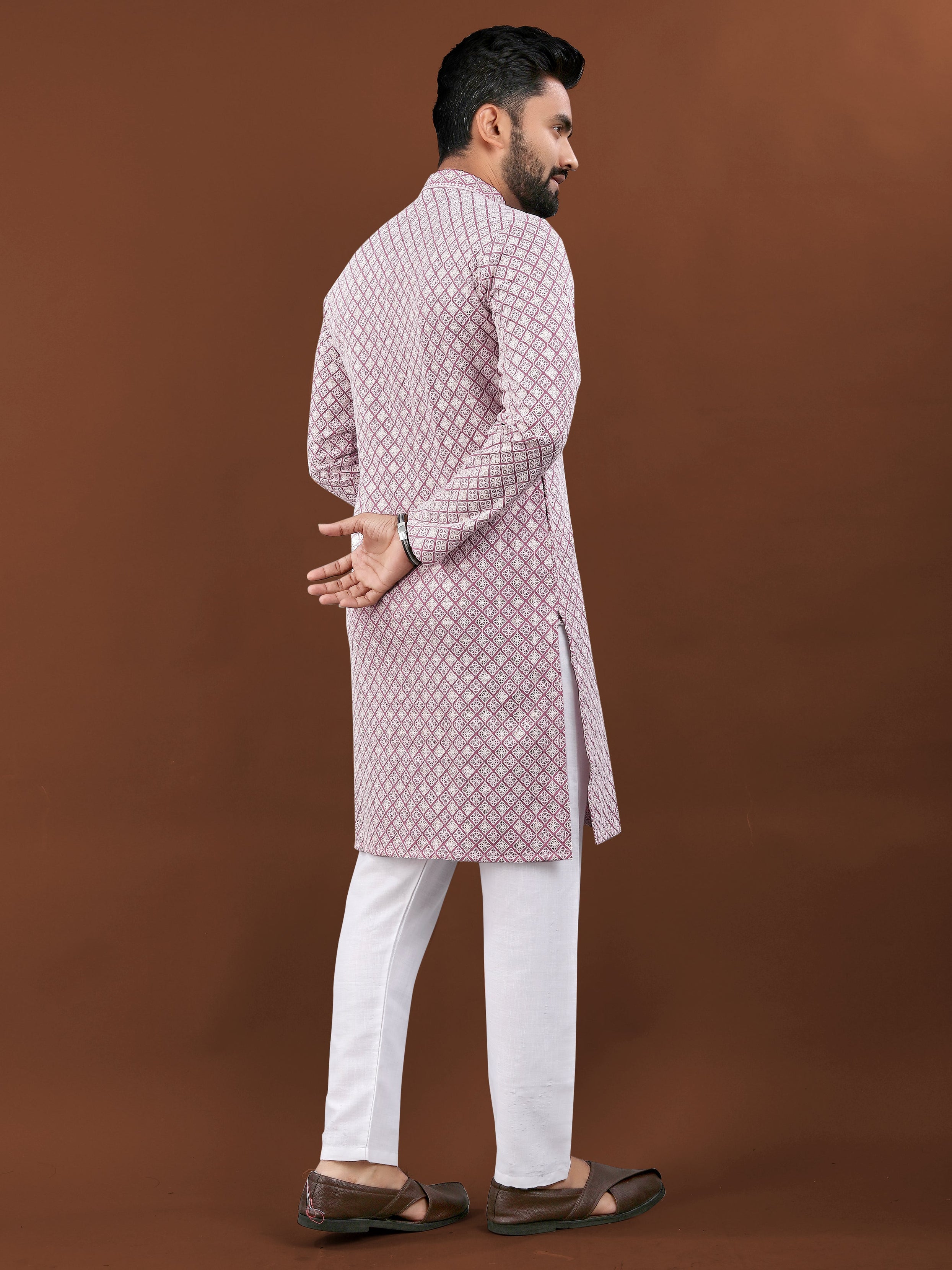 Heavy Rayon With Lucknowi Work Kurta Pajama Set For Men's