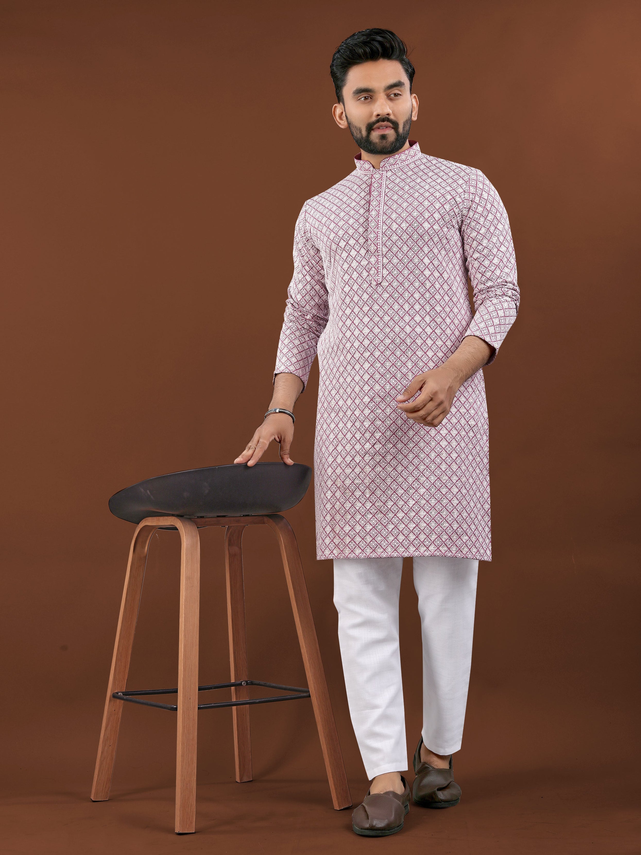Heavy Rayon With Lucknowi Work Kurta Pajama Set For Men's