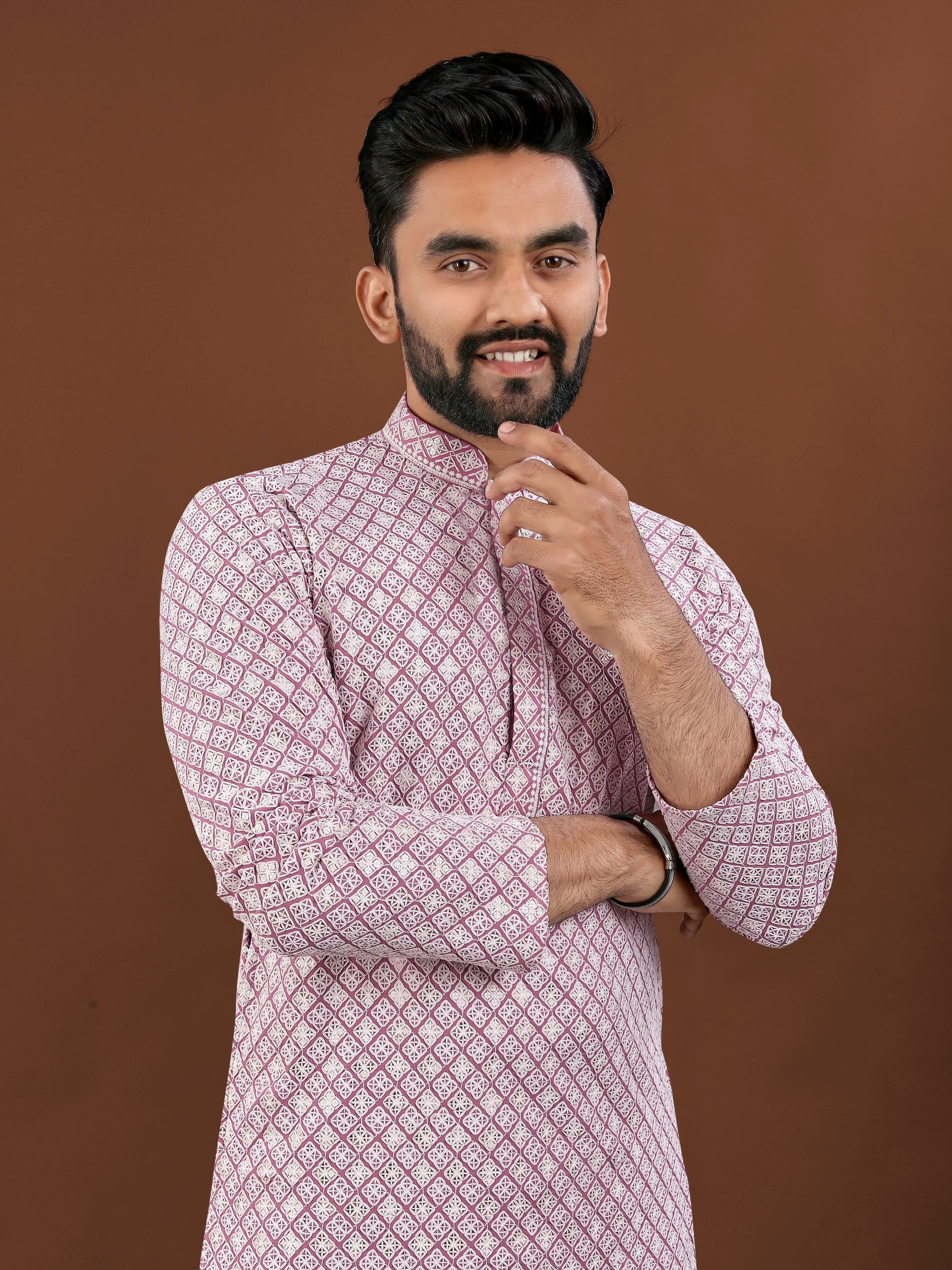 Heavy Rayon With Lucknowi Work Kurta Pajama Set For Men's
