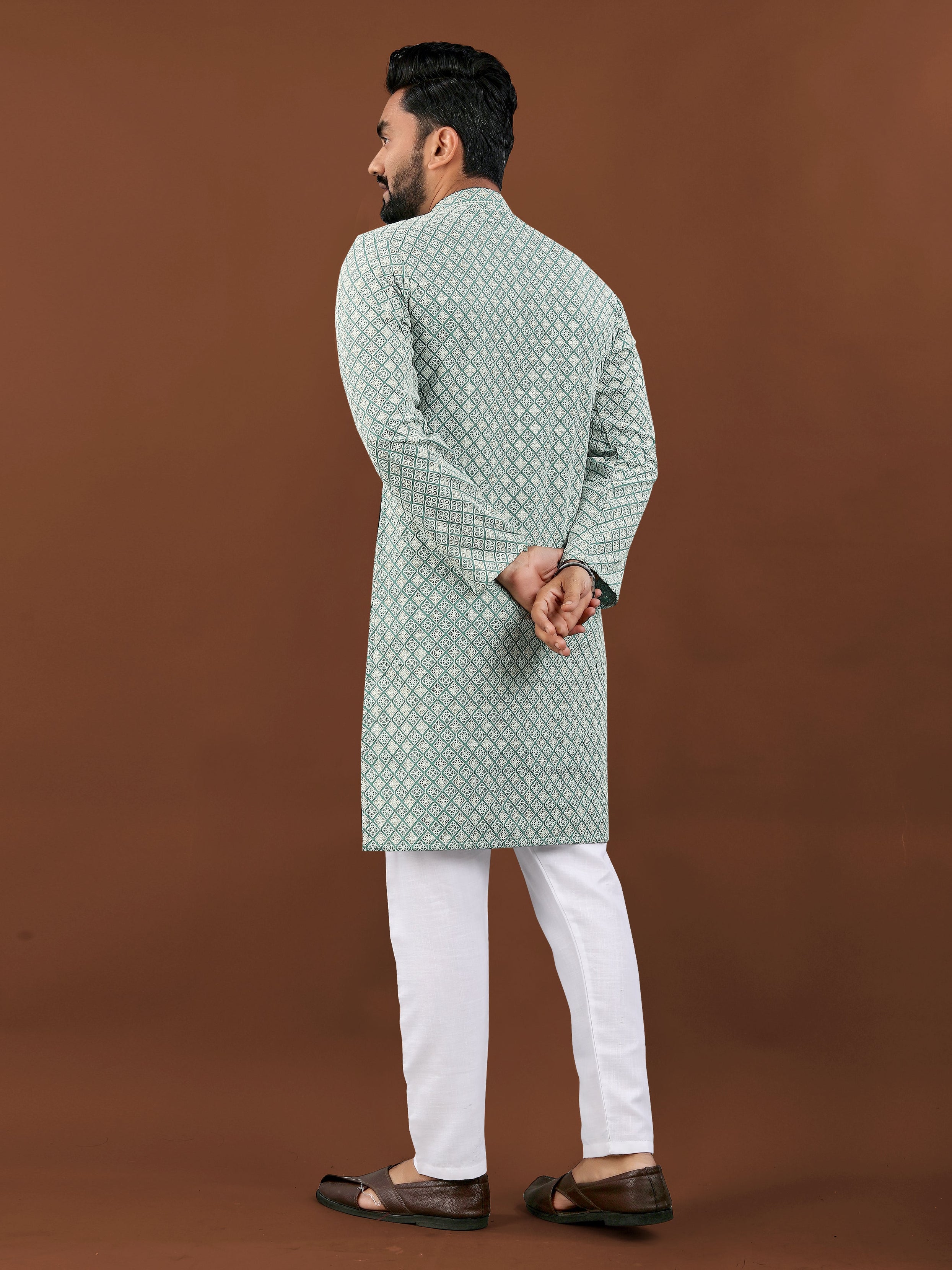 Heavy Rayon With Lucknowi Work Kurta Pajama Set For Men's