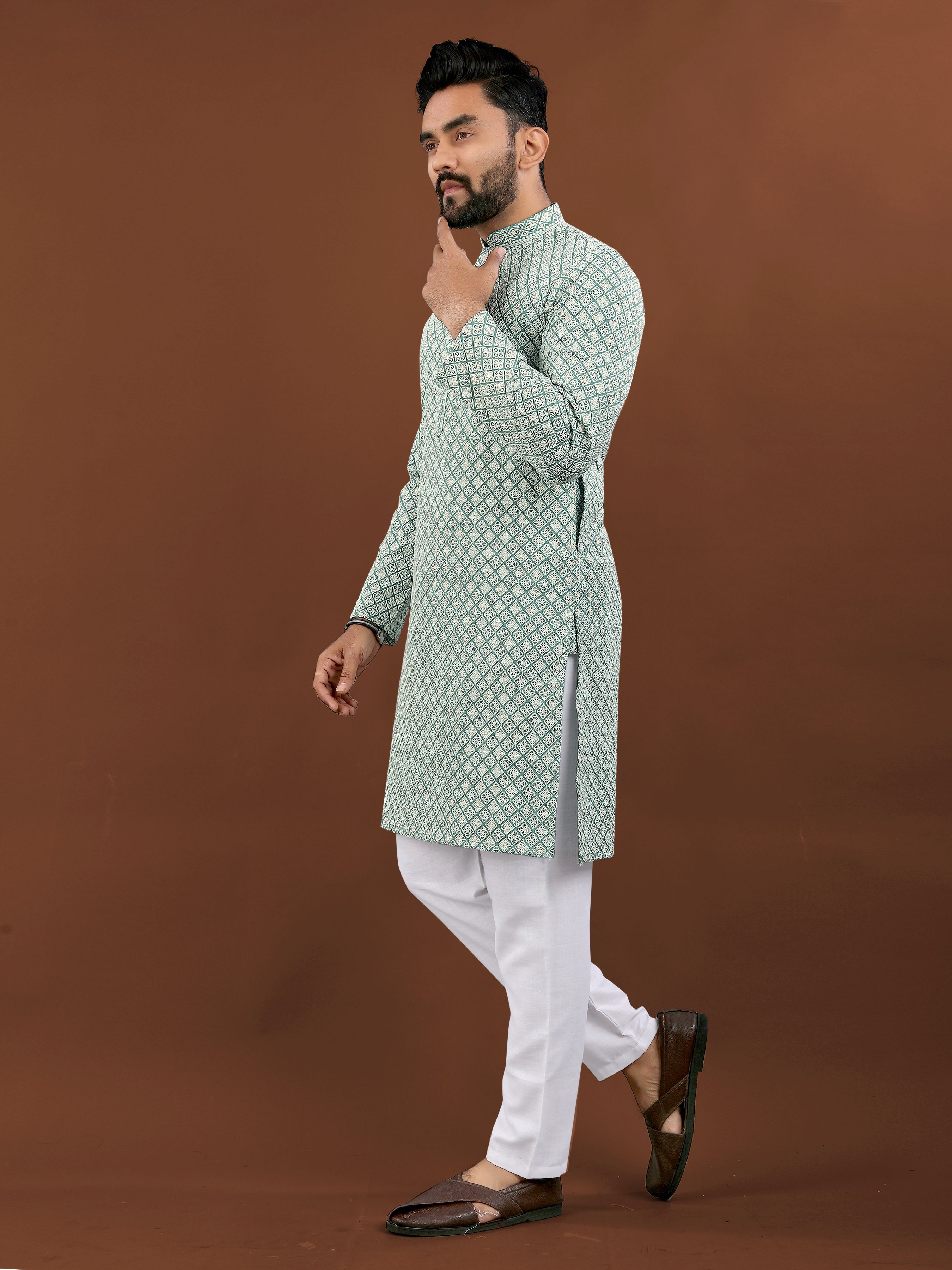 Heavy Rayon With Lucknowi Work Kurta Pajama Set For Men's