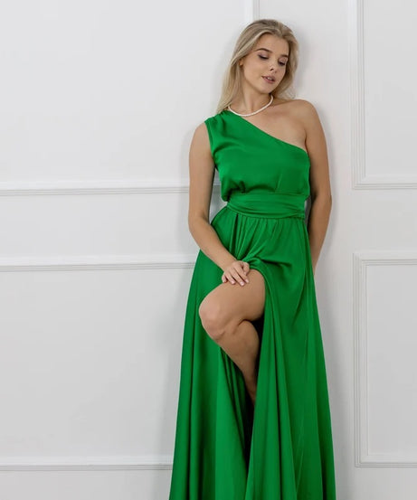 Custom Green Bridesmaid Dress One Shoulder Gown Wedding Guest Dress