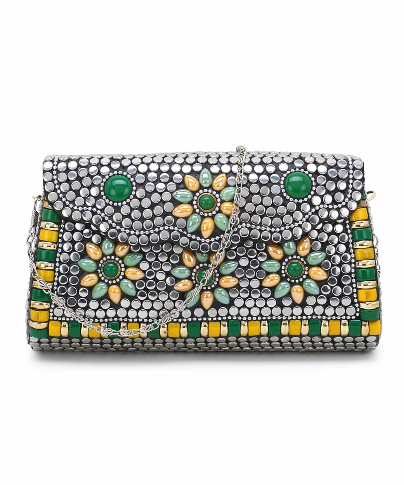 Mosaic Metal Clutch with Stone Work