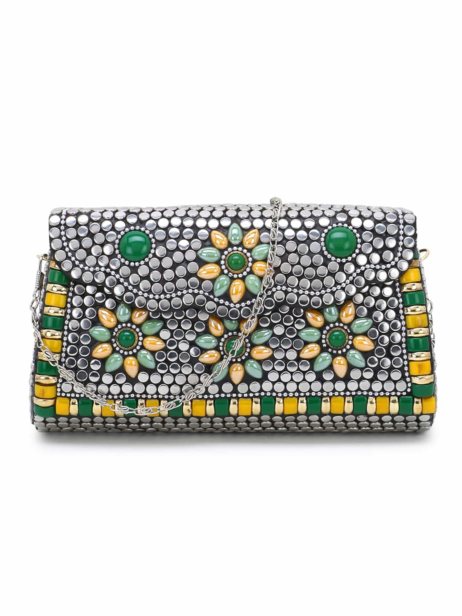 Mosaic Metal Clutch with Stone Work