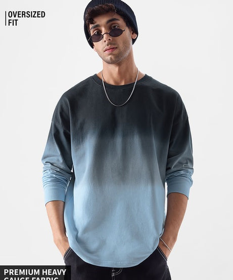 Ombre  Midnight Blue Oversized Full Sleeve T-Shirts