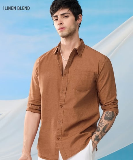 Cotton Linen Russet Brown Cotton Linen Shirts