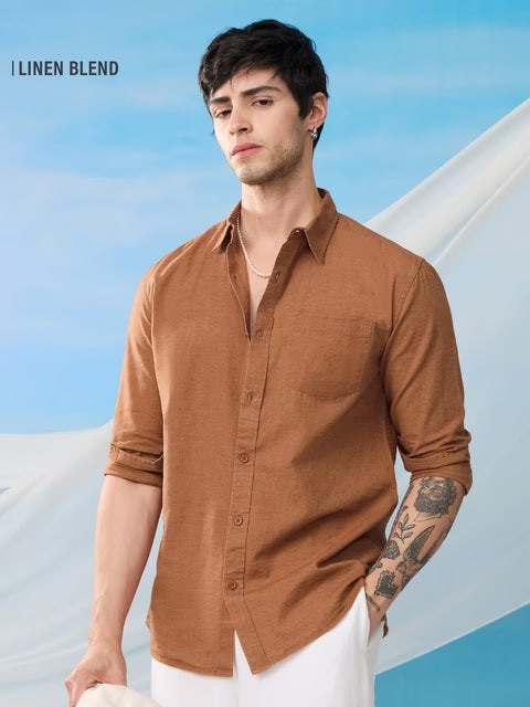 Cotton Linen Russet Brown Cotton Linen Shirts