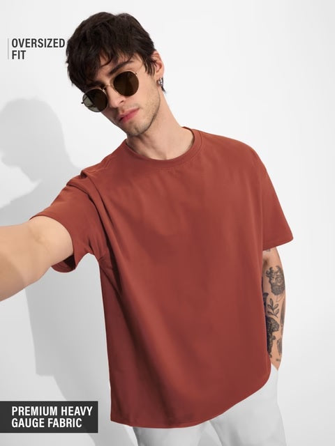 Solids Spicy Red Oversized T-Shirts
