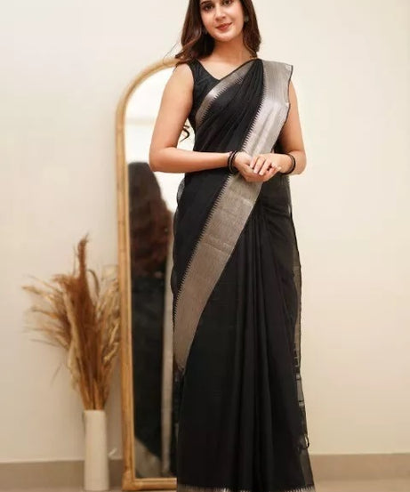 Black Faux Georgette Fancy Traditional Look Saree with Blouse