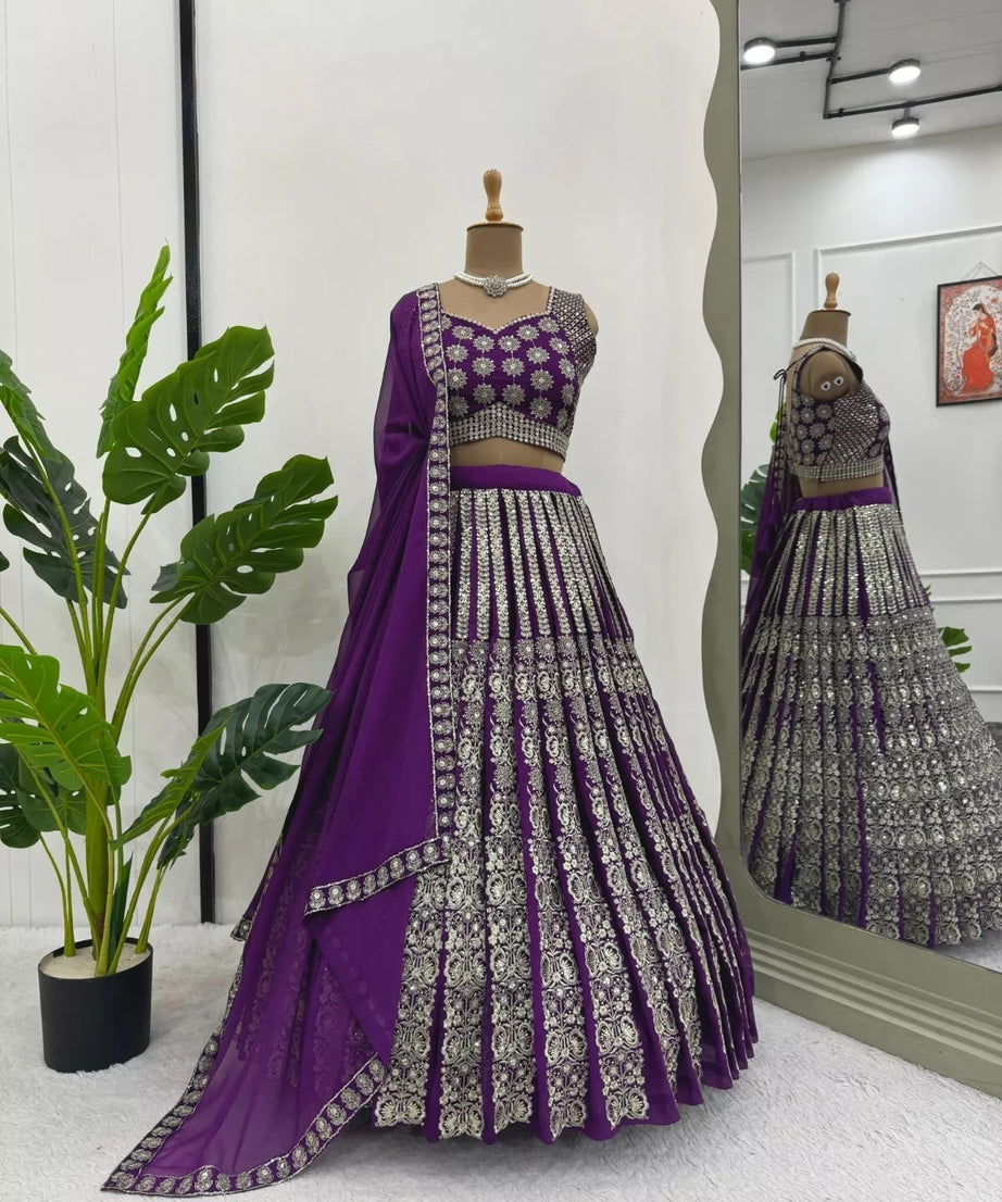 Georgette With Sequence Thread Work Designer Lehenga Blouse & Dupatta