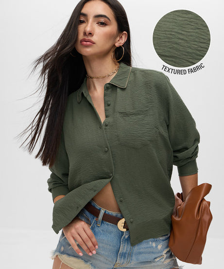 Textured Shirt  Hunter Green Women Shirts