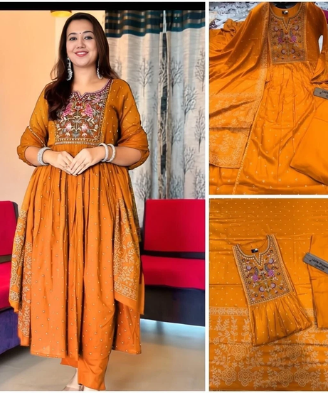 New Trending Reyon With Embroidery Work Wedding Party Wear Top Bottom Dupatta 12-BS