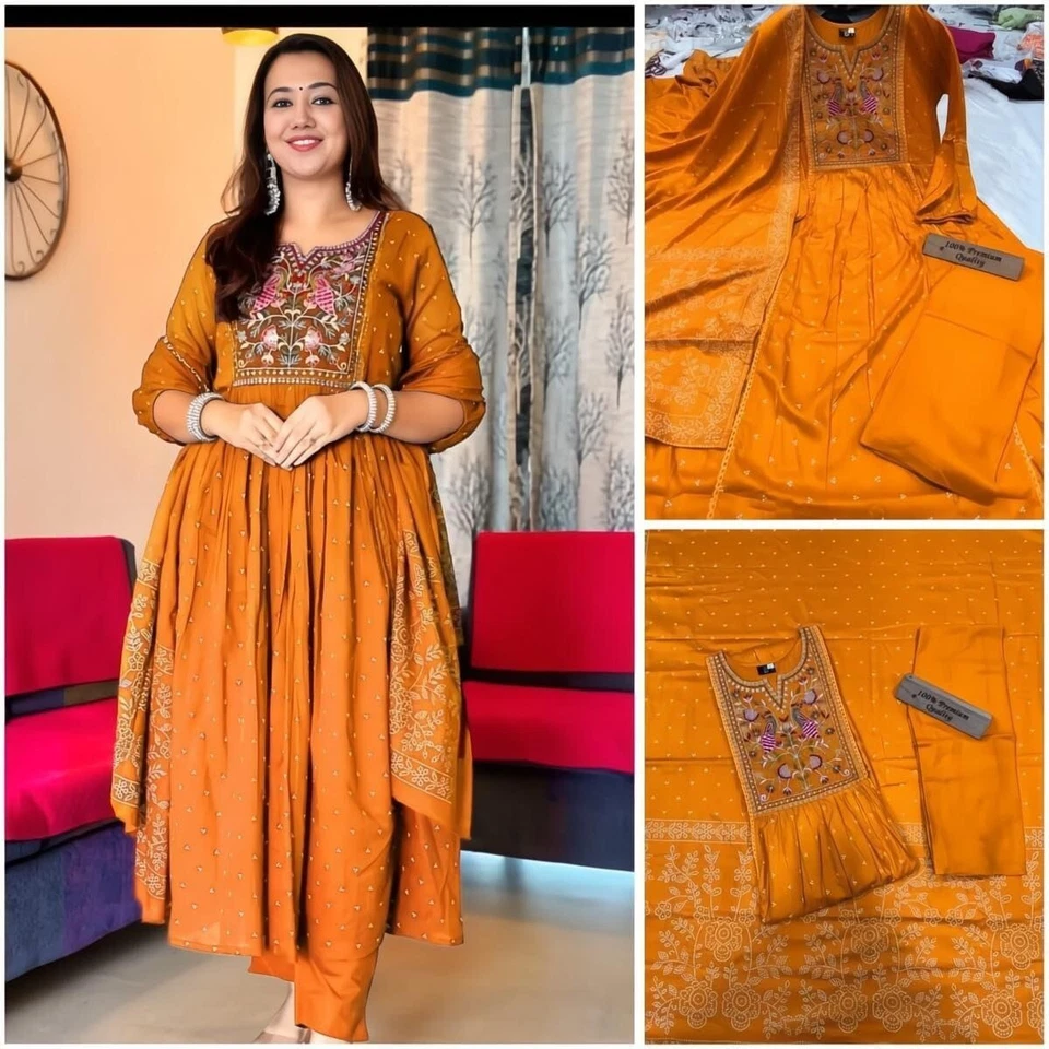 New Trending Reyon With Embroidery Work Wedding Party Wear Top Bottom Dupatta 12-BS