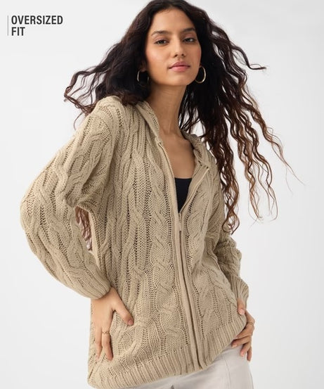 Beige Biscuit Women Oversized Sweaters