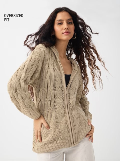 Beige Biscuit Women Oversized Sweaters