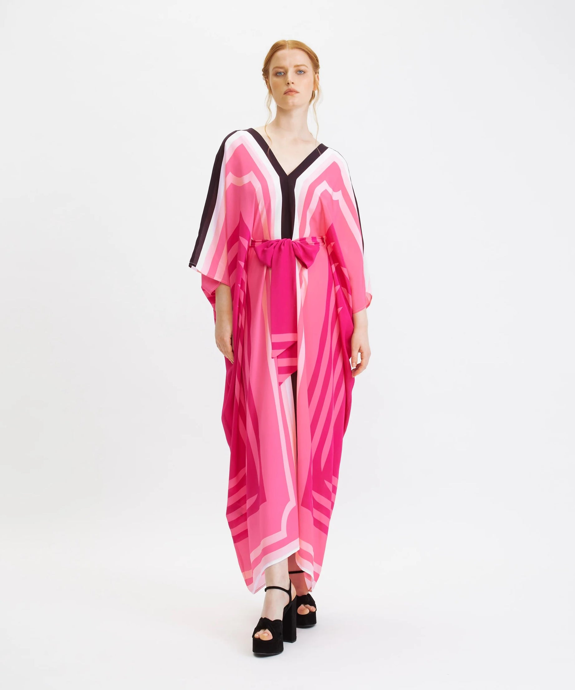 Pink Silk Crepe Long Kaftan For Women's