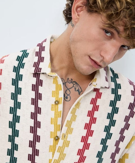 Tropical Stripes Men Textured Shirts