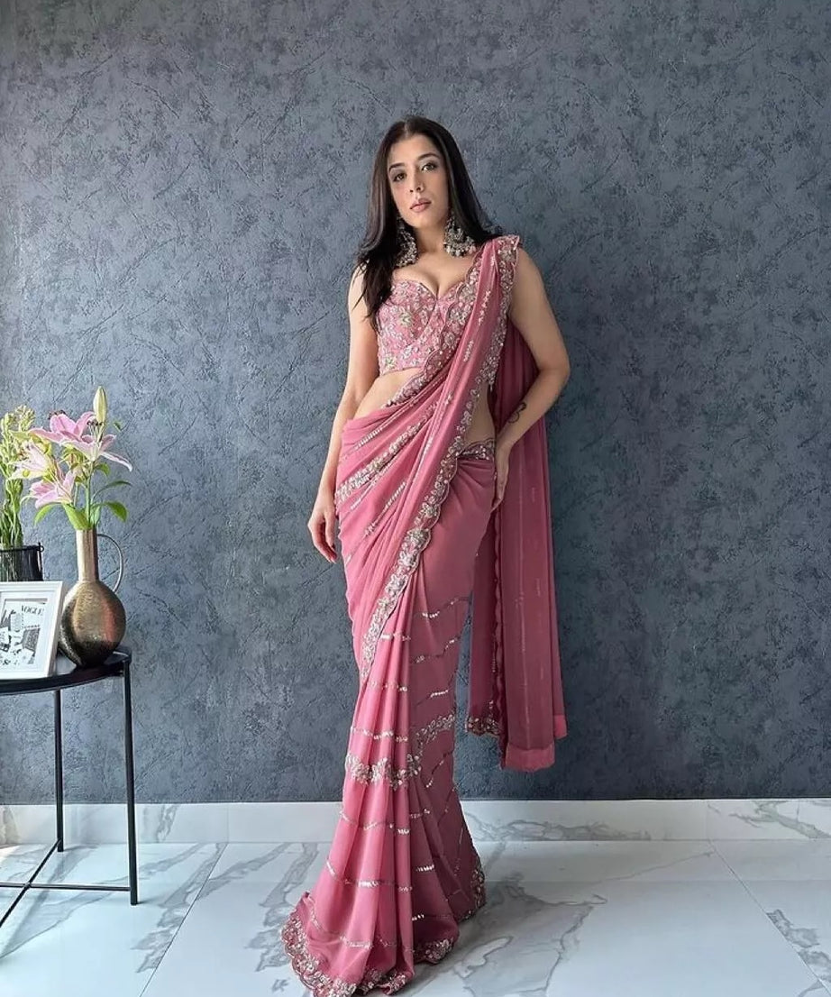 Heavy Pure Soft Georgette Bollywood Party Saree,Wedding Wear Sari With Blouse