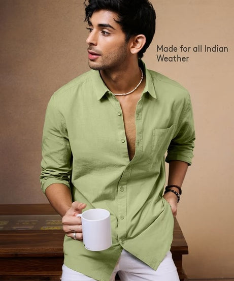 Cotton Linen Pastel Lime Cotton Linen Shirts