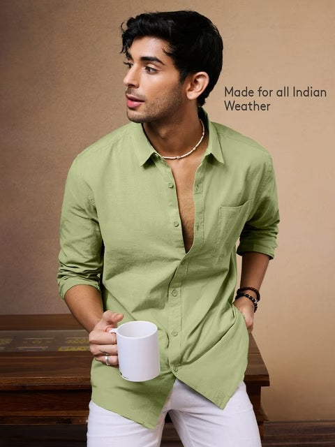 Cotton Linen Pastel Lime Cotton Linen Shirts