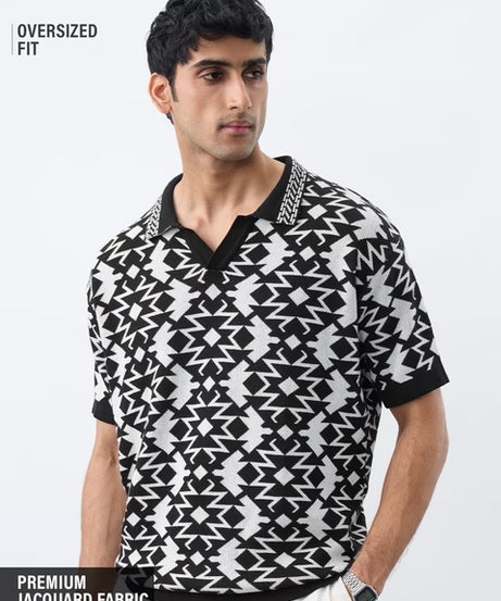 Jacquard Polo Black Oversized Polos T-shirt