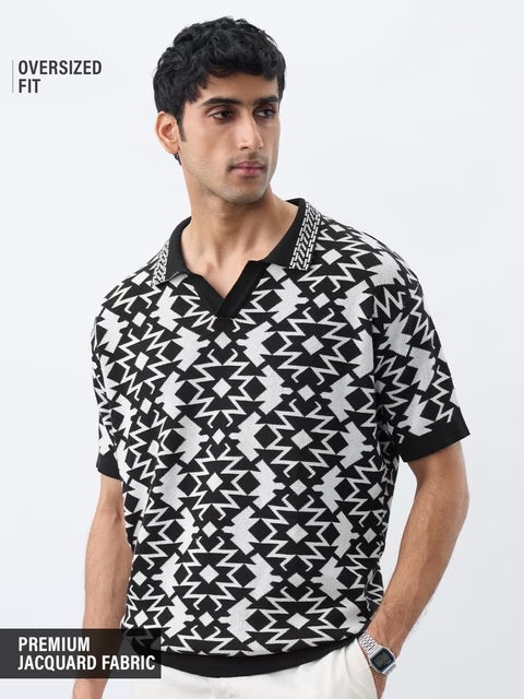 Jacquard Polo Black Oversized Polos T-shirt
