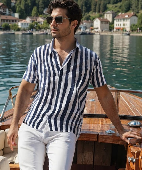 Stripes Midnight Blue Holiday Shirts