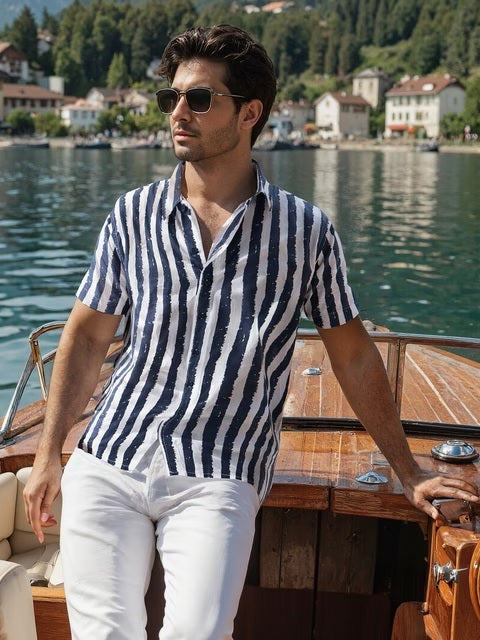 Stripes Midnight Blue Holiday Shirts