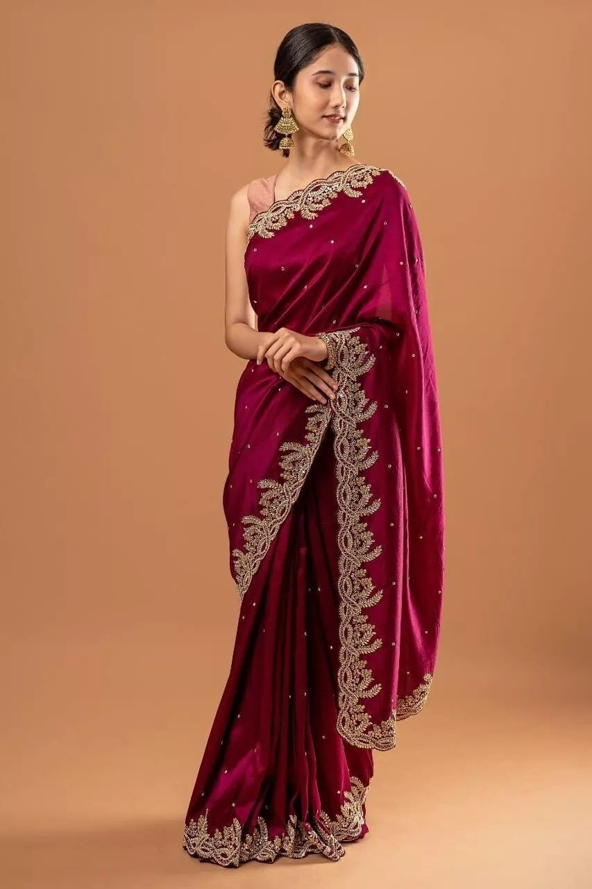 New Heavy Satin Silk Saree Blouse,Party Wedding Wear Sari