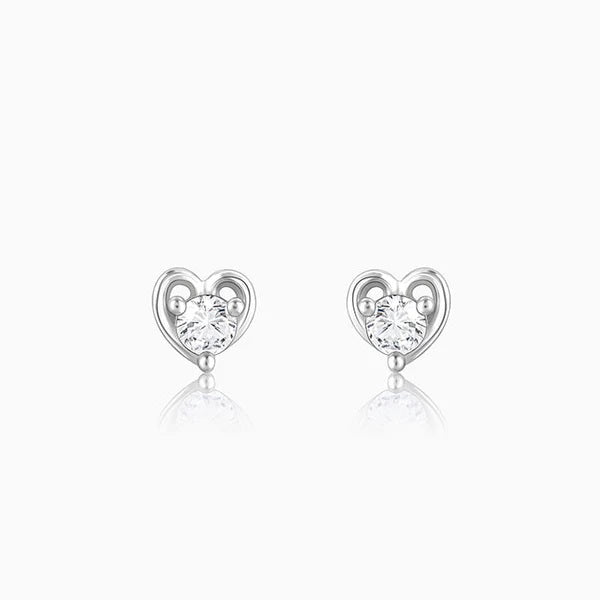 Silver Zircon Small Heart Studs