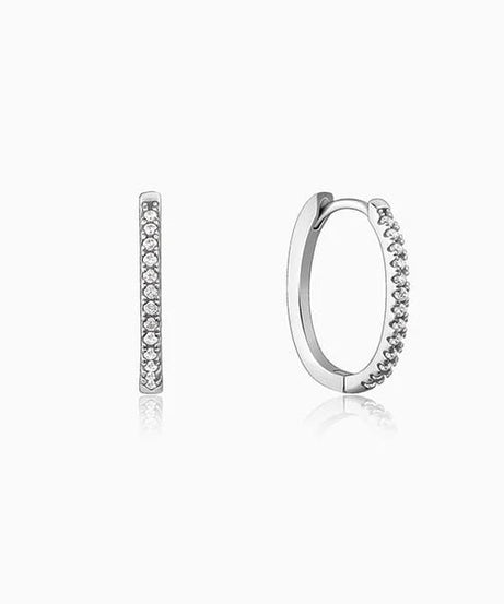 Silver Zircon Twinkling Hoop Earrings