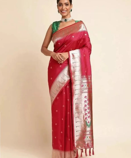 Pure Soft Kanchivaram Paithani Silk Saree With Blouse