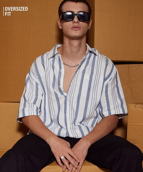 Solids White and Grey Stripes Oversized Shirts