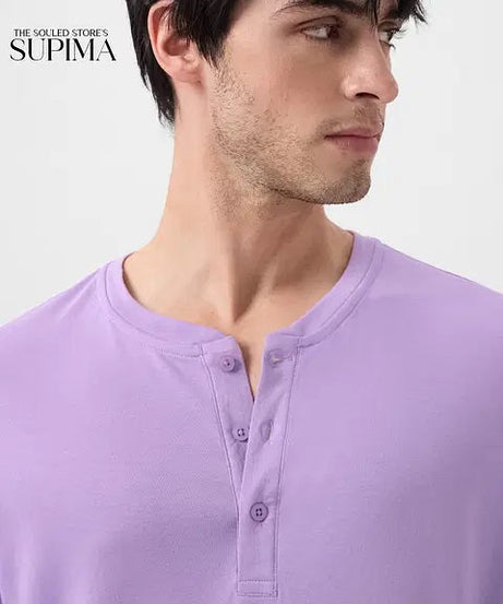 Solids Light Lavender Supima Full Sleeve Henley T-Shirts