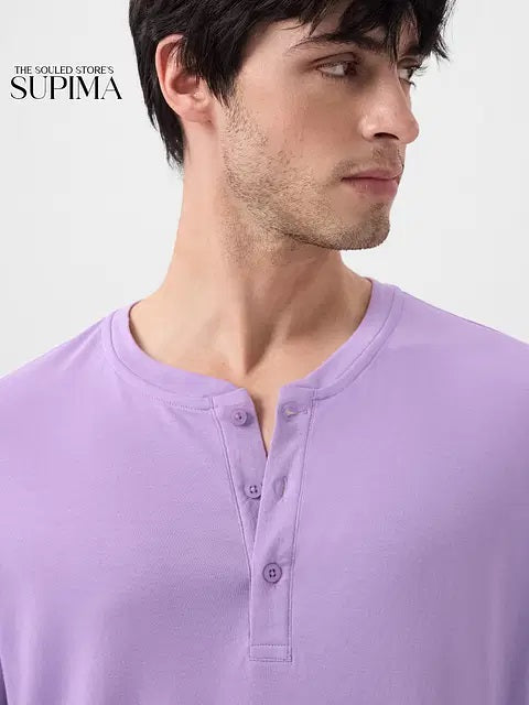 Solids Light Lavender Supima Full Sleeve Henley T-Shirts