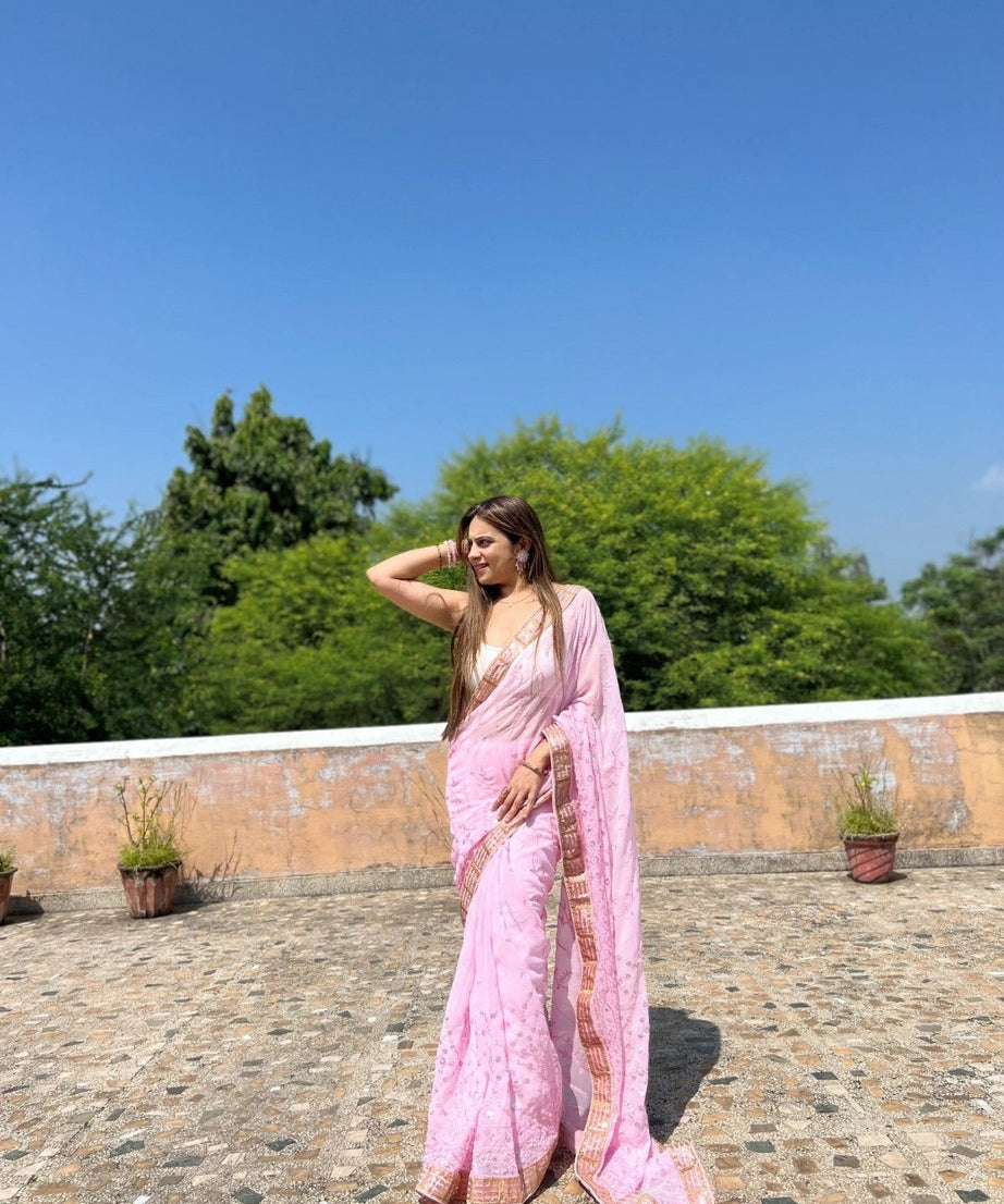 Georgette Beautiful Wedding Party Wear Saree & Blouse 11-JR