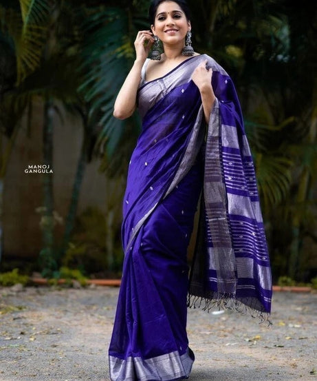 Blue Banarasi Soft Silk Saree, Traditional Wear Sari & Blouse